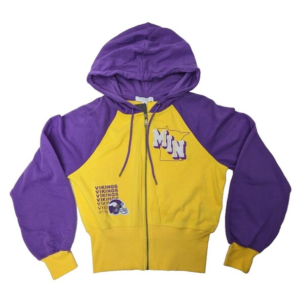 Minnesota Vikings Cropped Hoodie Small Full Zip Sweatshirt NFL x Erin Andrews - Picture 1 of 6